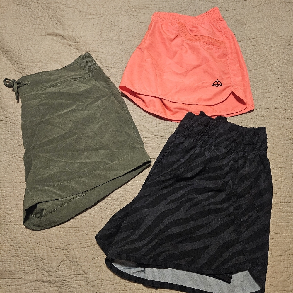 Set of Three Athletic Shorts in Green, Pink, and Black | XL